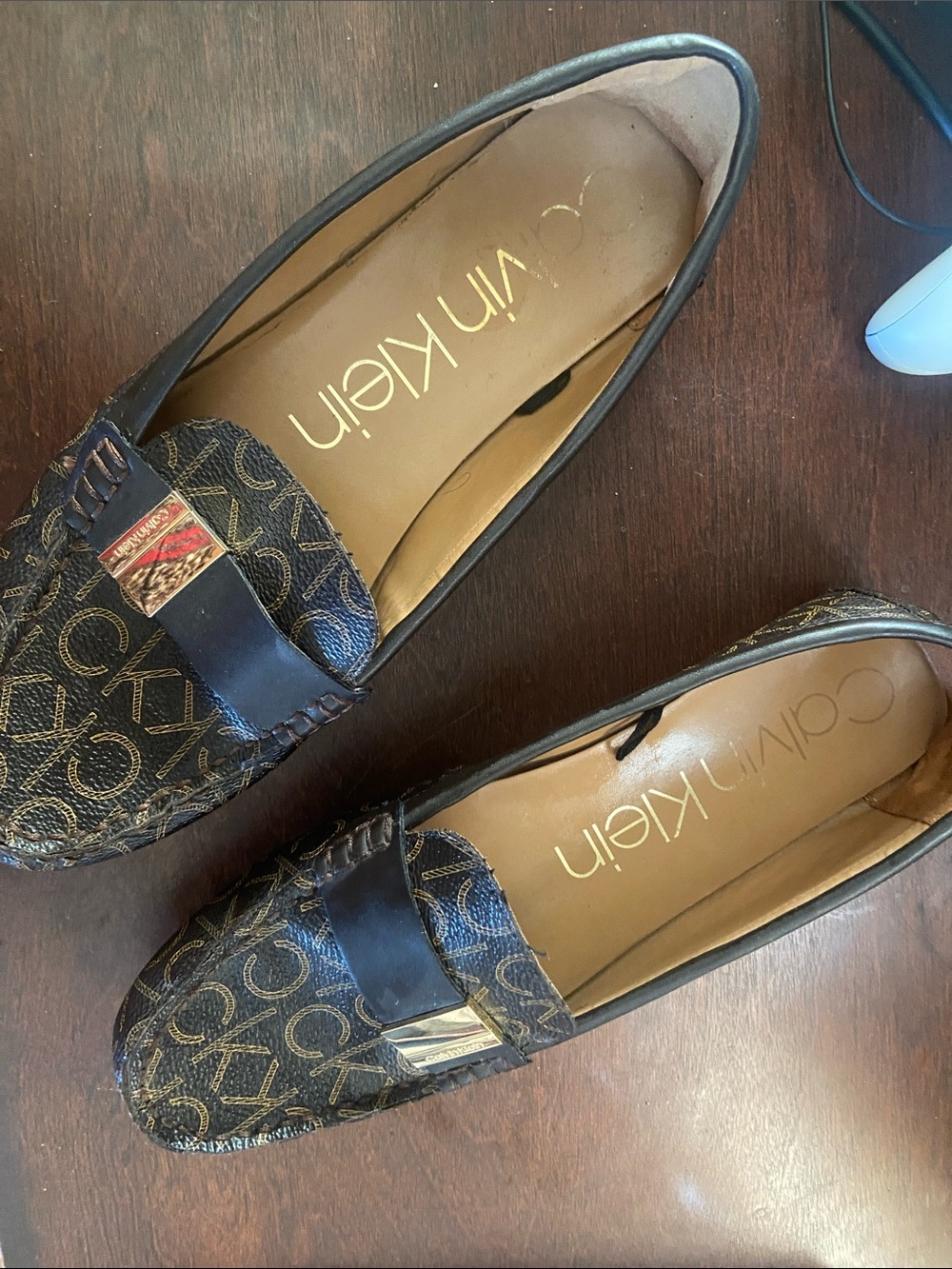Calvin Klein Brown/Gold Monogram Slip-On Loafers